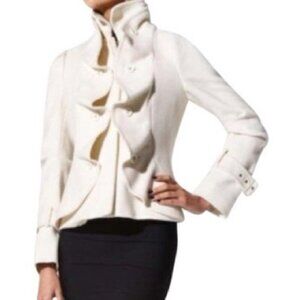 BCBG MaxAzria Creme Ruffle Buttons Wool Coat Jacket Sz S